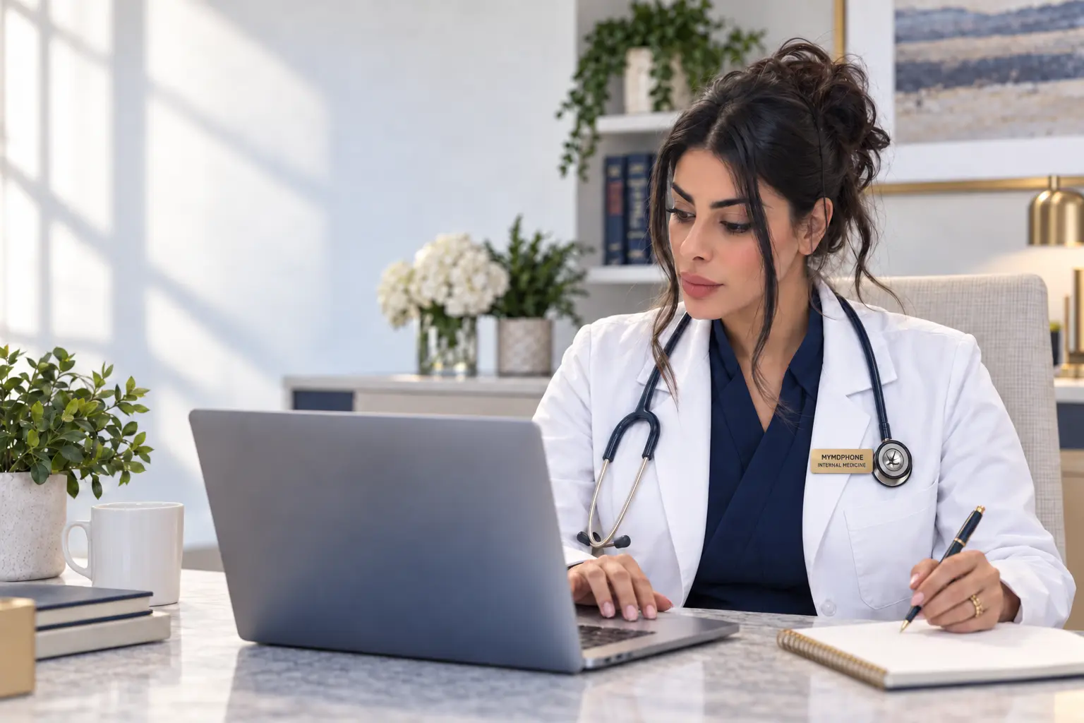 Physician reviewing a patient chart at MYMDPHONE