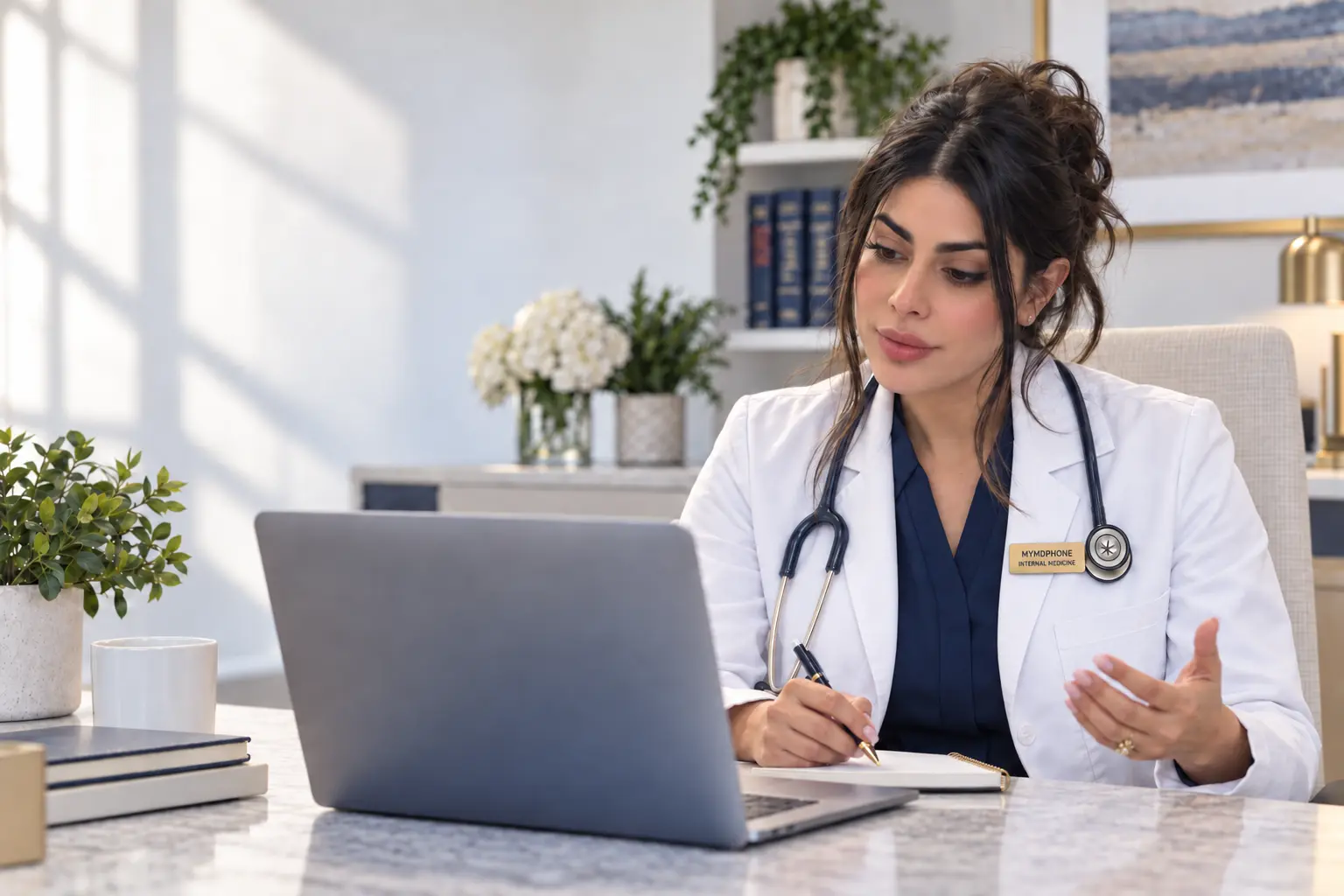 Physician conducting a video consultation